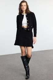 Black Boucle Belted Knitwear Bottom-Top Set