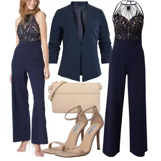Outfit mit Dunkelblau Eleganter Jumpsuit/Neckholder Jumpsuit/Festlicher Jumpsuit/Pailletten Jumpsuit/Jumpsuit Hochzeit/Sommer Jumpsuit/Jumpsuit Mit Weitem Bein lipsy "Eleganter Look"