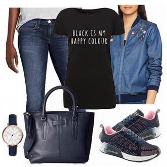 Winter Outfit mit Blau/Dunkelblau Straight Leg Jean/T-Shirt/Regular-Fit Jeans/Push up Jeans/Winterjacke/Low Waist Jean/Leder Schuhe/Slim Fit Jeans/Low Rise Jean Mavi "sOliver"