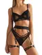 Ojostern Dessous Damen Sexy Unterwäsche Reizwäsche für Frau Strapsen Dessous Sexy Set für Damen mit BH und Slip mit Spitze mit Beinbänder Schwarz M