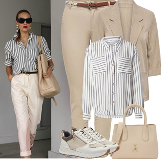 Elegantan, Sportski Ljeto Outfit sa Bež/Krem/Kaki cipela za trčanje/Tenisica za fitness/gimnastička papuča/cam cipela/pristup cipela Tamaris "Proljetni Outfit"Look: Blokiranje boja, Pametno ležerno, Sportski, Vanjski
