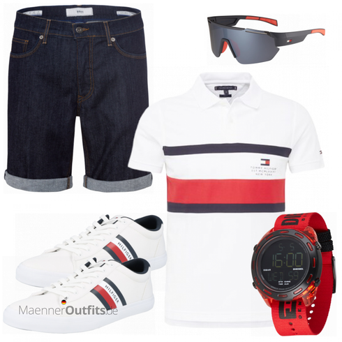 Weiß/Rosa/Beige/Blau Poloshirt Tommy Hilfiger kombinieren