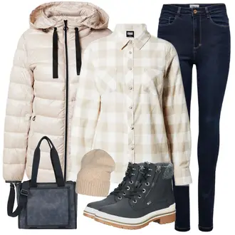 Outfit mit Khaki/Beige/Braun/Weiß Casual Hemd/Flanellhemd/Kariertes Hemd/Bluse Große Größe Urban Classics "Bequemes Winter Outfit"