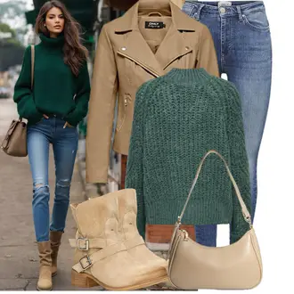 Kurz Outfit mit Khaki/Grau/Beige/Braun Frühlingsjacke/KunstLederjacke/Motorradjacke/Sommerjacke/Jacke mit Seitlichem Reißverschluss/Bikerjacke Only "Freizeit Outfit für den Frühling"