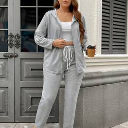 Plus Size Women's Olive -up Hoodie & Joggers Set - Casual, Stretchy Polyester Blend, Machine Washable, With Pockets, Casual Wear casual
