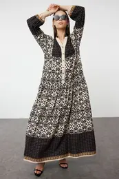 Black Patterned Viscose Woven Dress