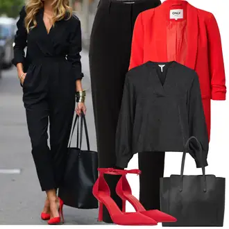 Sommer Vorstellungsgespräch Outfit mit Schwarz/Rot Hose Große Größe/Business Hose/Anzughose/High Waist Hose/Hose mit Schlitz/Slim Hose/Gerade Hose B.young, Rot Mantel/Strick Große/Bluse Große Größe/Tunika/3/4 Bluse/Bluse Mit Ellen­bogen-patch/Bluse mit Stehkragen/Klassische Tunika/Lederjacke/Longbluse/Einfarbige Bluse Only "Frühling outfit"