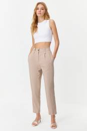 Light Brown Carrot High Waist Polyviscose Woven Fabric Trousers