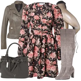 Outfit mit Grau/HellGrau/Braun/Beige Overknee Stiefel/High Heels Stiefel/Kniehoher Stiefel/Leder Overknee Stiefel/Langer Stiefel/Spitzer Stiefel/Stiefel Mit Reißverschluss About You "Perfekt für den Herbst"