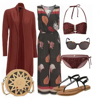 Outfit mit Rot/Bordeaux/Dunkelrot Bandeau-Bikinitop/Balconette-Bikini/Balconette-Bikinitop/Bandeau-Bikini/Bustier Bikini/Herren Leder Gürtel/Push-Up-Bikinitop About You "Uraub Outfit"