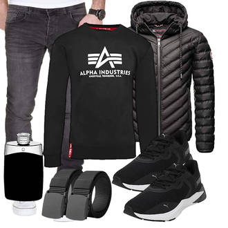 Outfit mit Schwarz/Grau/Dunkelgrau Sommerdaunenjacke/Jacke mit Seitlichem Reißverschluss/Isolationsjacke/Puffer Jacke/Federjacke/Steppjacke/Winterjacke/Kunstfaserjacke/Kapuzenjacke/Thermojacke/Daunenjacke Navahoo "Freizeit Outfit"