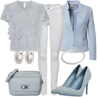 Outfit sa Siva/Svjetloplava/Svjetlosiva Čipkasta Bluza/Tunika od čipke/Crash bluza/Dječja igračka/Bluza Kratkih Rukava Heine "Savršen za proljeće"