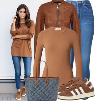Outfit mit Blau/HellBlau Lederjacke/Damen 7/8-Länge Jeans/High Waist Jeans/Jeans mit Schlitz/Push up Jeans/Schlupfjeans/Cuir Chaussures/Thermojeans/男士皮夹克/Winterjacke VERO MODA "Modisches Frühlingsoutfit"