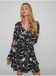 Black Ladies Patterned Wrap Dress Daya - Women
