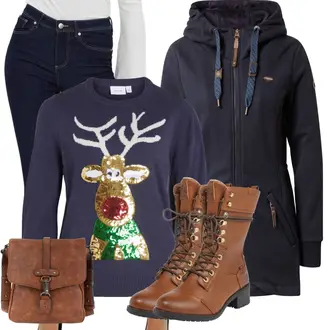 Outfit mit Türkis/Beige/Silber Strick Große/Shirt & Top Große Größe/Bluse Große Größe/Sweatmode/Weihnachtspullover Vila "Outfit für den Winter"