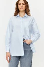 Light Blue Double Cuff Oversize/Wrap Woven Shirt