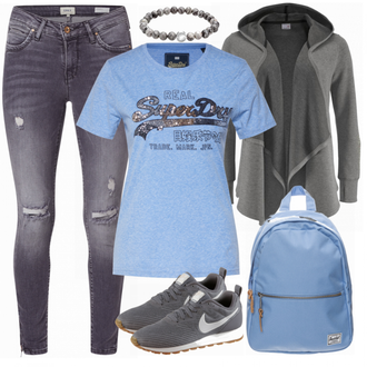 Outfit mit Blau Bluse Große Größe Superdry "Walk Away"