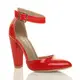 Damen Hochblockabsatz Mode Schnalle Spitz Pumps Knöchelriemen Schuhe Größe 5 38