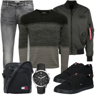 Stil Outfits Esthetische mit Schwarz Schmaler Sneaker/Sneaker Low/Canvas-Sneaker/Sommer Sneaker/Schnürschuh Tommy Hilfiger "Freizeit Outfit"Look: Uni, Sportlich, Smart Casual, Casual, Trendige, Esthetische, Ausgefallene, Classic, Elegant, Coole, Skater