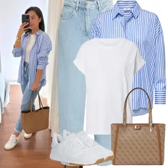 Jeans Outfits mit HellBlau/Blau Mom Jean/Baggy Jeans/Boyfriend Jeans/Dad Jeans/Girlfriend Jeans/High Waist Jeans/Loose fit Jeans/Formelles Hemd/Lederjacke jjxx, HellBlau/Blau Businesshemd/Casual Hemd/Business Hemd/Hemdbluse/Bluse Mit Knopf/Bluse Oberteil/Business Bluse/Langarmbluse/Bügelfreie Bluse/Oversize Bluse/Schlupfbluse/Tuniken-Shirt JdY "Frühling outfit"
