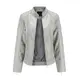 E-girl Damen Grau Kunstleder Motorrad Jacke Lederjacke Schlank Reißverschluss Stehkragen Kurz Mantel,38,PB536