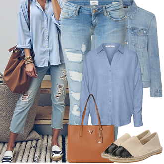 Koncer Outfit sa Svjetloplava/Plava Kratka Traper Jakna VERO MODA, Svjetloplava/Plava Kožna Jakna/Kožne jakne/Traperica Niskog Struka/Čizma do Gležnja/Traperice s Rupom/Push-up Traperice/Traperice s Prorezom Only "Proljetni Outfit"Look: Koncer, 18. rođendan, Škola, dan na plaži