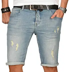 A. Salvarini Herren Designer Jeans Short Kurze Hose Slim Sommer Shorts Washed [AS-145-W32]