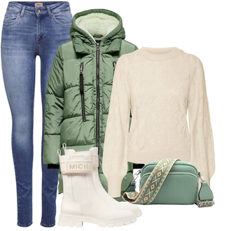 Winter Outfits Short sleeves met Donkergroen/groen Zomer Donsjack/Puffer Jas/Donsjas/Winter Parka/Winterjas Only "Perfect Voor De Winter"