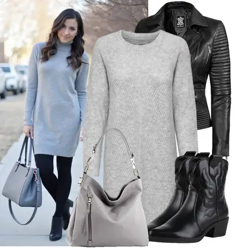 Stiefel VAN HILL kombinieren mit Langarm Etuikleid/Langes Strickkleid/Pulloverkleid/Winter Strickkleid Only