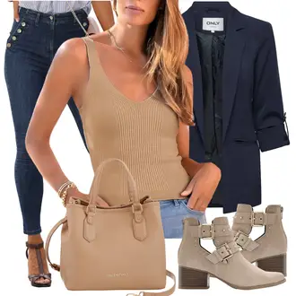 Casual Outfit mit Blau/Dunkelblau/Schwarz Ankle Boot/Jeans mit Schlitz/Low Waist Jean/Schlupfjeans/Low Rise Jean/Winterjacke/Cuir Chaussures/Thermojeans/Push up Jeans/Jeans Leggings VIVANCE "Perfekt Für Den Frühling"Look: Indoor, Goa, Edel, Sexy, Casual, Französische, Schön, Coole, Old Money, Italienische