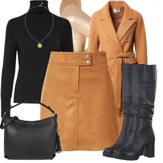 Kombinacije za zimu sa Bež/Narandžasta/Smeđa Suknja/Kratke hlače velike veličine About You "Moderan zimski outfit"