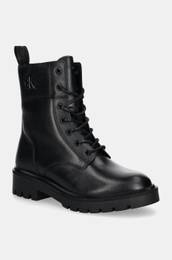 Usnjeni nizki kornji COMBAT BOOT MID ZIP LTH IN CALF enski, rna barva, YW0YW01550