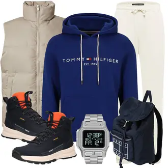Outfit mit Khaki/Braun/Beige/Grau Outdoorweste/Isolationsweste/Kurze Weste/Leichte Weste/Steppweste/Wendeweste/Daunenweste/Puffer Weste DAN FOX APPAREL "Freizeit Outfit"