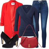 Rote und schwarze Jerseyblusen Outfits image