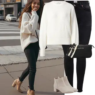 S zakovicama Outfit sa Crna Kožna Jakna/Zimska jakna/Traperice s Prorezom/High Waist Traperice/Push-up Traperice/Bikerske Traperice/Kožne Cipele/Termo Traperice Only "Zimski look"Look: S zakovicama, Hodanje, Jahanje, Apres ski, Razonoda