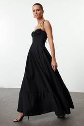 Black Drape Detailed Woven Maxi Dress