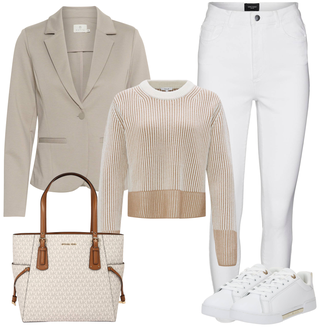 Regularen outfit mit Bež/Rjava Poslovna torba/Vrečka za prenašanje/Previjalna torba/Torba za čez ramo/Pisarniška torba/Satchel torba/Torba za čez ramo/Nakupovalka MICHAEL Michael Kors "Popoln pomladni videz."