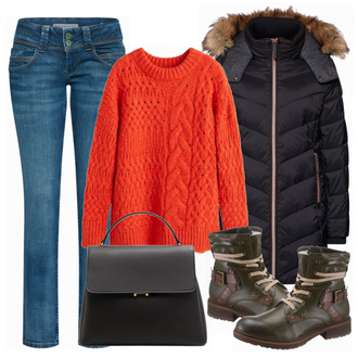 Outfit mit Grün Stiefel Rieker "Orange"