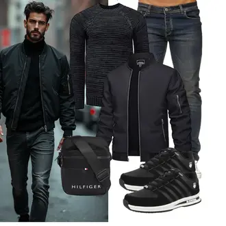 Stehkragen Outfit mit Dunkelgrau/Schwarz/Grau Jacke mit Seitlichem Reißverschluss/Fliegerjacke/Frühlingsjacke/Collegejacke/Nylonjacke TACVASEN "Freizeit Outfit"