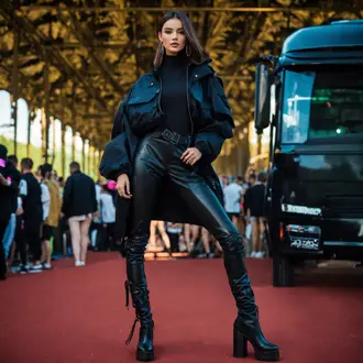 Outfit sa Crna Carmen Džemper/Kašmir Džemper/Fini Pleteni Džemper/Džemper Od Kašmira/Basic Džemper/Džemper s rol ovratnikom/Pulover s Rol Ovratnikom/Pončo I Kimono Poncho/Kardigan od kašmira/Kardigan s okruglim izrezom/pleteno pončo/Kardigan s podignutim ovratnikom happiness İstanbul "Tehno festival stil u bomber jakni"
