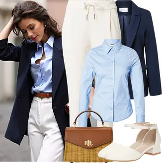 Outfit mit Creme/Weiß/Beige/Khaki Hose Große Größe/Fleecehose/High Waist Hose/Jogger Hose/Musselin Hose/Sporthose/Steghose/Jogginghose/Thermohose VERO MODA "Frühling outfit"
