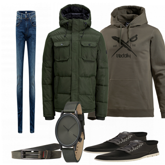 Outfit mit Grün/Schwarz Stiefel Timberland "Vasabi"