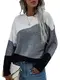 ASOMI Strickpullover Damen Gestreift Kariert: Elegant Rollkragen Pullover Winterpullover Warm Herbst Strickpulli Lässig Rundhals Farbblock Pulli Langarm Mode Übergangspullover 96Grau M