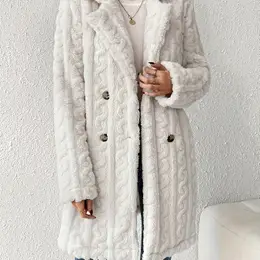 [1pc Women's Fur Coat] 1pc Women's Fur Coat, Winter Knitted Polyester Solid Color Sweater Jacket, Adult Coat For Cold Season