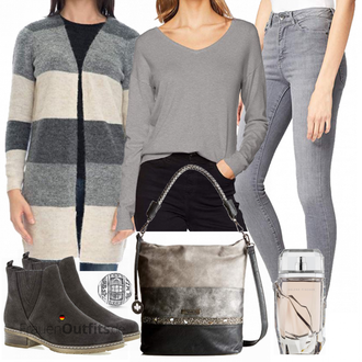 Gefütterte Outfit mit Schwarz/Grau/Dunkelgrau/Dunkelgrün/Blau/Braun/DunkelBraun Gefütterte Stiefelette/Lederjacke/Flache Stiefelette/Chelsea Boot Gabor "Vero Moda Bluse"