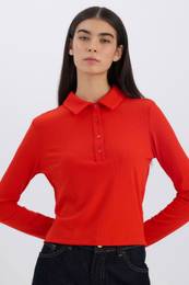 Slim Fit Slim Fit Polo Collar Casual Ribbed Camisole Long Sleeve T-Shirt