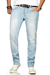 A. Salvarini Designer Herren Jeans Hose Basic Stretch Jeanshose Regular Slim [AS-170M1-Hellblau Washed-W32 L34]