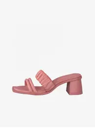 Pink leather heeled slippers - Women's