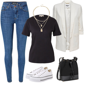 Hochzeit Outfit mit Weiß/Creme Canvas-Sneaker/Sneaker Low/Schmaler Sneaker Converse "Lässiger Freizeitlook"Look: Hochzeit, Pop Konzert, Schule