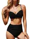 RITOSTA Bikini Damen Bauchweg Badeanzug Sexy Push Up Bikini Set High Waist Bademode Tankini Zweiteiliger Badeanzüge Crossover Bikinis für Frauen Swimsuits(Schwarz,M)